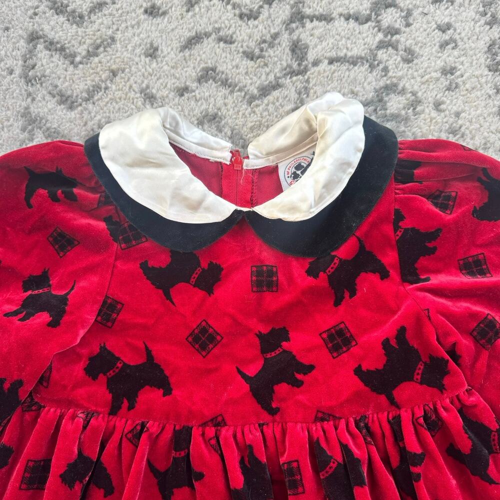 Vtg 1980s 1990s Good Lad of Philadelphia Red/Black Scottie Dog Velvet Dress Sz 6 - Picture 3 of 11